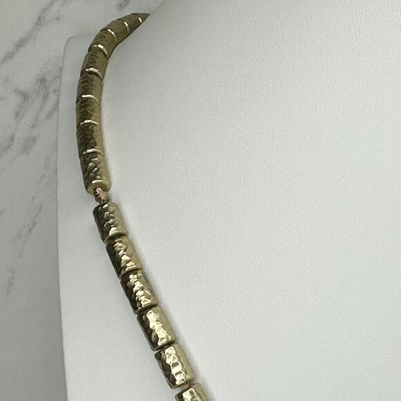 Chico's Beaded Hammered Metal Pendant Gold Tone Necklace ✨ - Picture 7 of 10